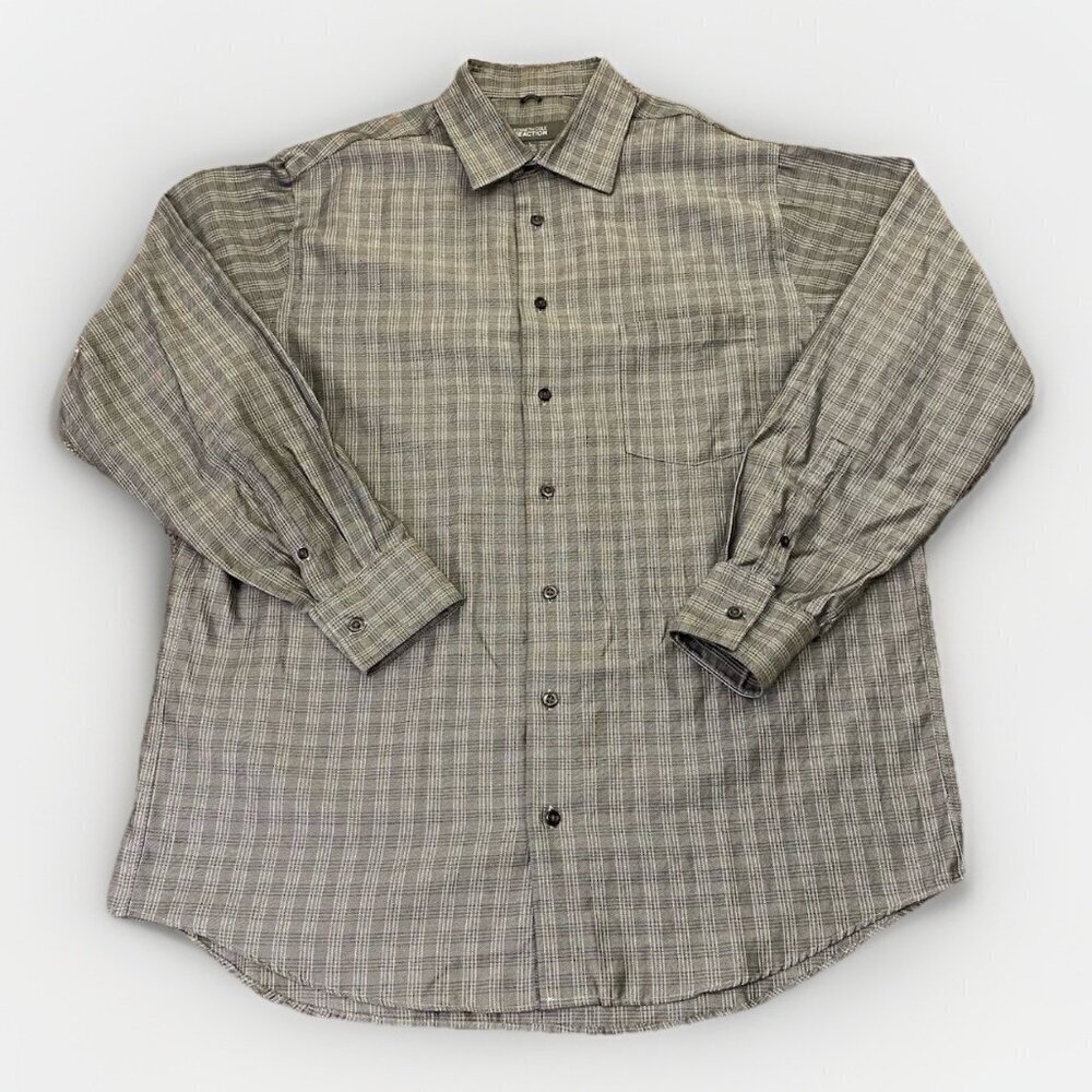 Kenneth Cole Men's Button Up Shirt Size L Gray Long Sleeves Regular Fit GUC